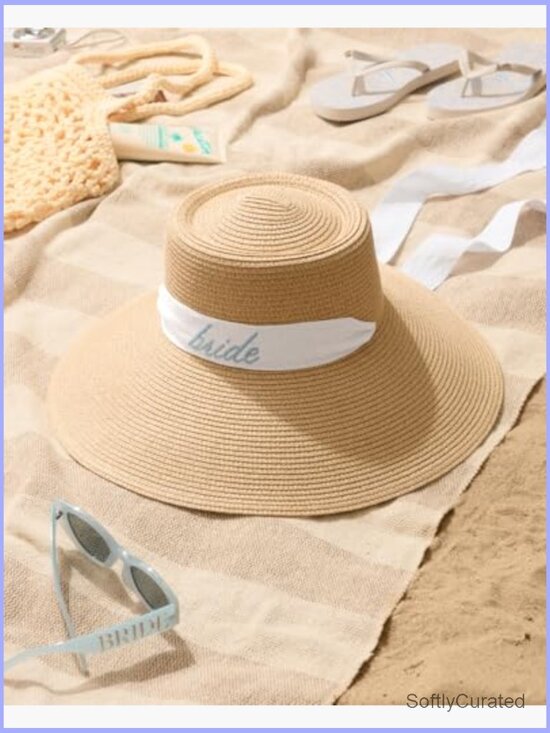 Embroidered Straw Sun Hat - Bachelorette Party Bridal Gift Beach Wedding